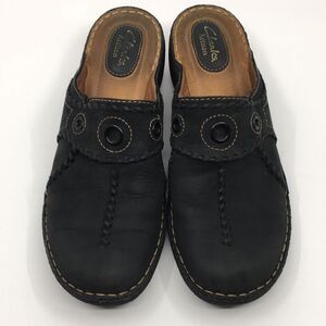 Clarks Artisan Slip Black Nubuck Leather Clogs Mules Size 10 Narrow